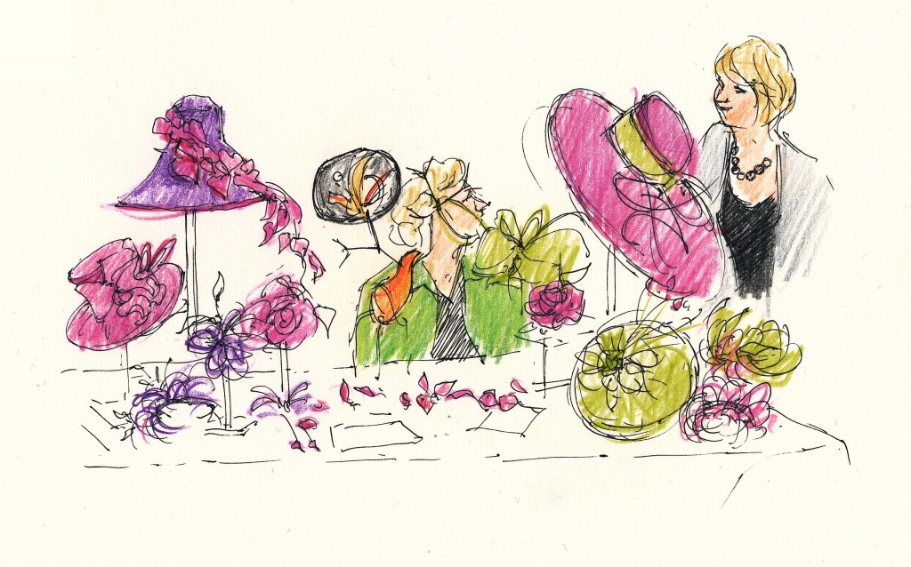 wedding and events illustration - joan pressley hats