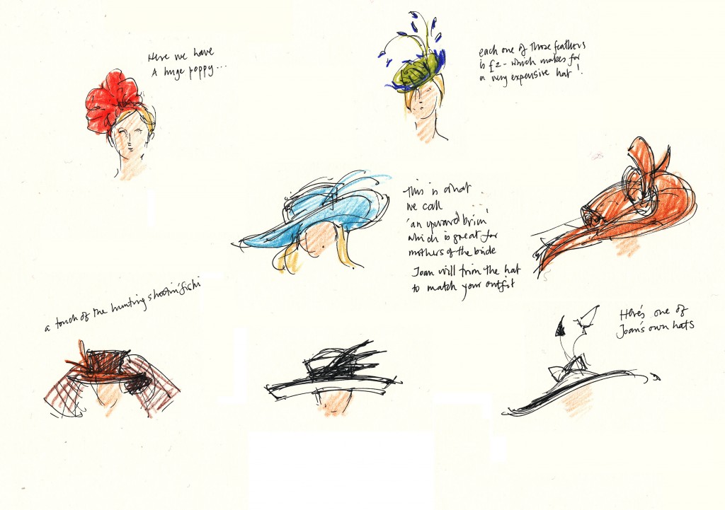 wedding and events illustration - joan pressley hats modelled